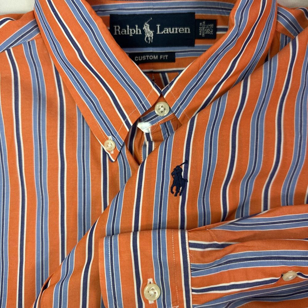 Polo‎ Ralph Lauren Polo Shirt Men's 16.5 34/35 Custom Fit 100% Cotton L/S Oxford